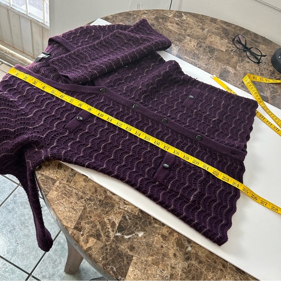 Saks Fifth Avenue Cashmere Wool Blend Cardigan Pointelle Knit Scalloped Large. - Picture 12 of 12